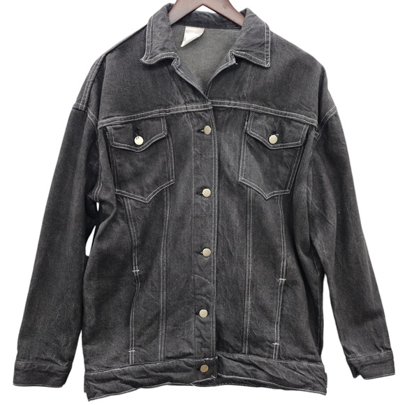 Vintage Sears Jean Jacket Mens Small Black Gray Denin Trucker Biker Rockabilly